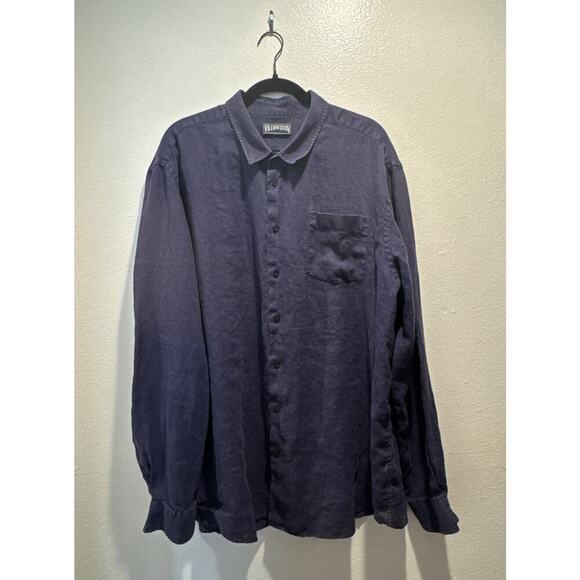 Vilebrequin Navy Blue Button Down Shirt Men’s Linen Long Sleeve Coastal READ - Picture 1 of 10